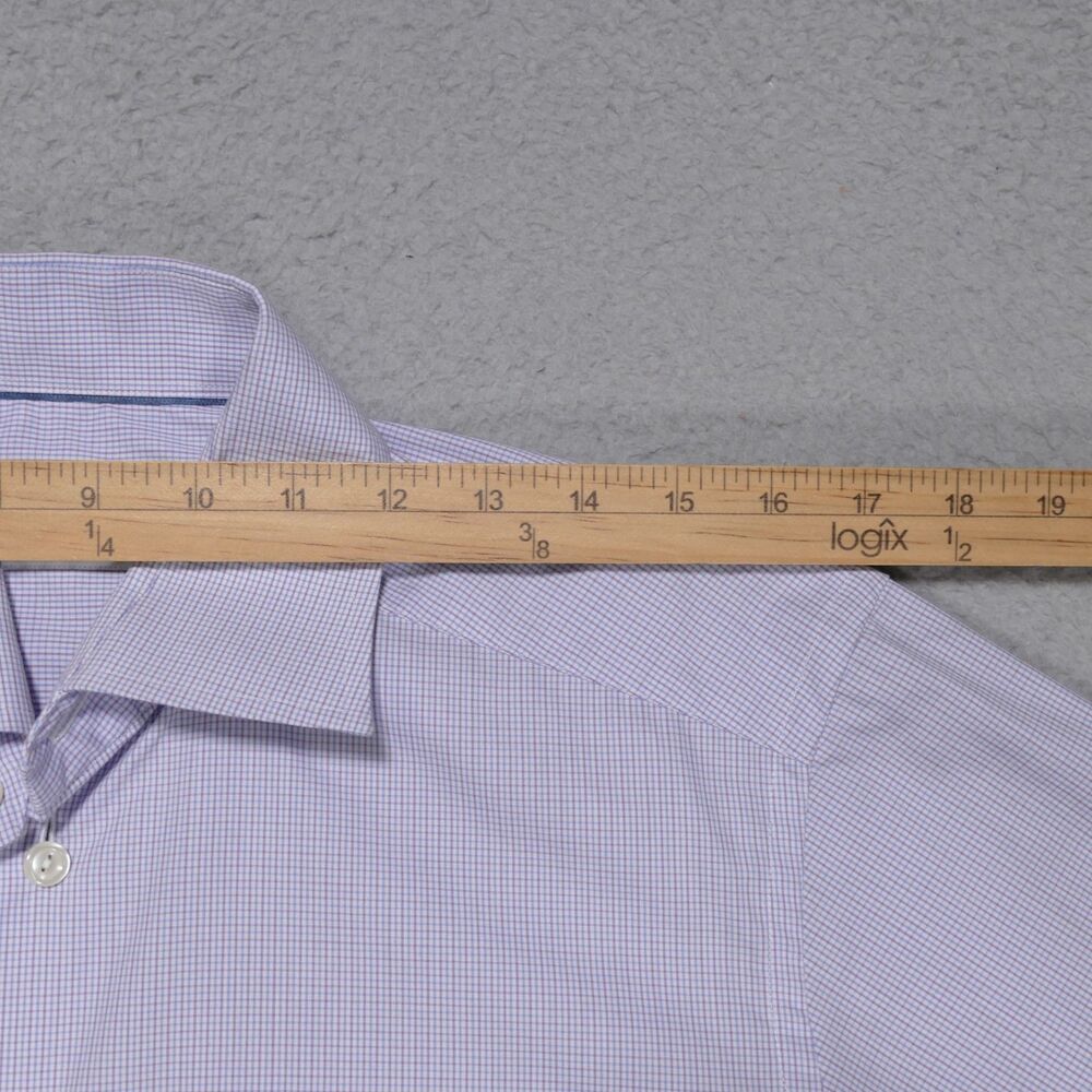 Eton Dress Shirt Mens 15 Slim Blue Pink Plaid Long Sleeve - Picture 8 of 15